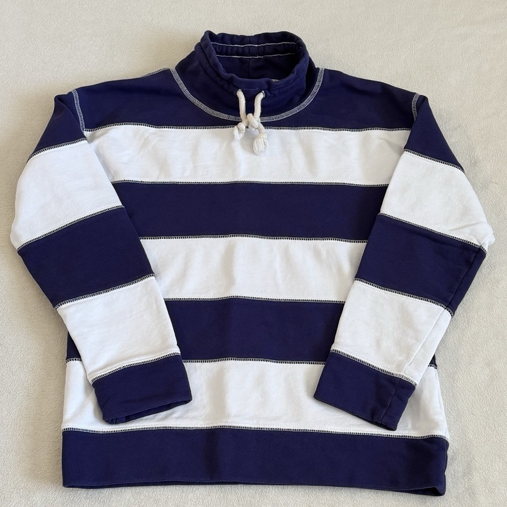 J Crew Weekend Striped Pullover Sweatshirt Navy‎ White Funnel Neck Womens XS